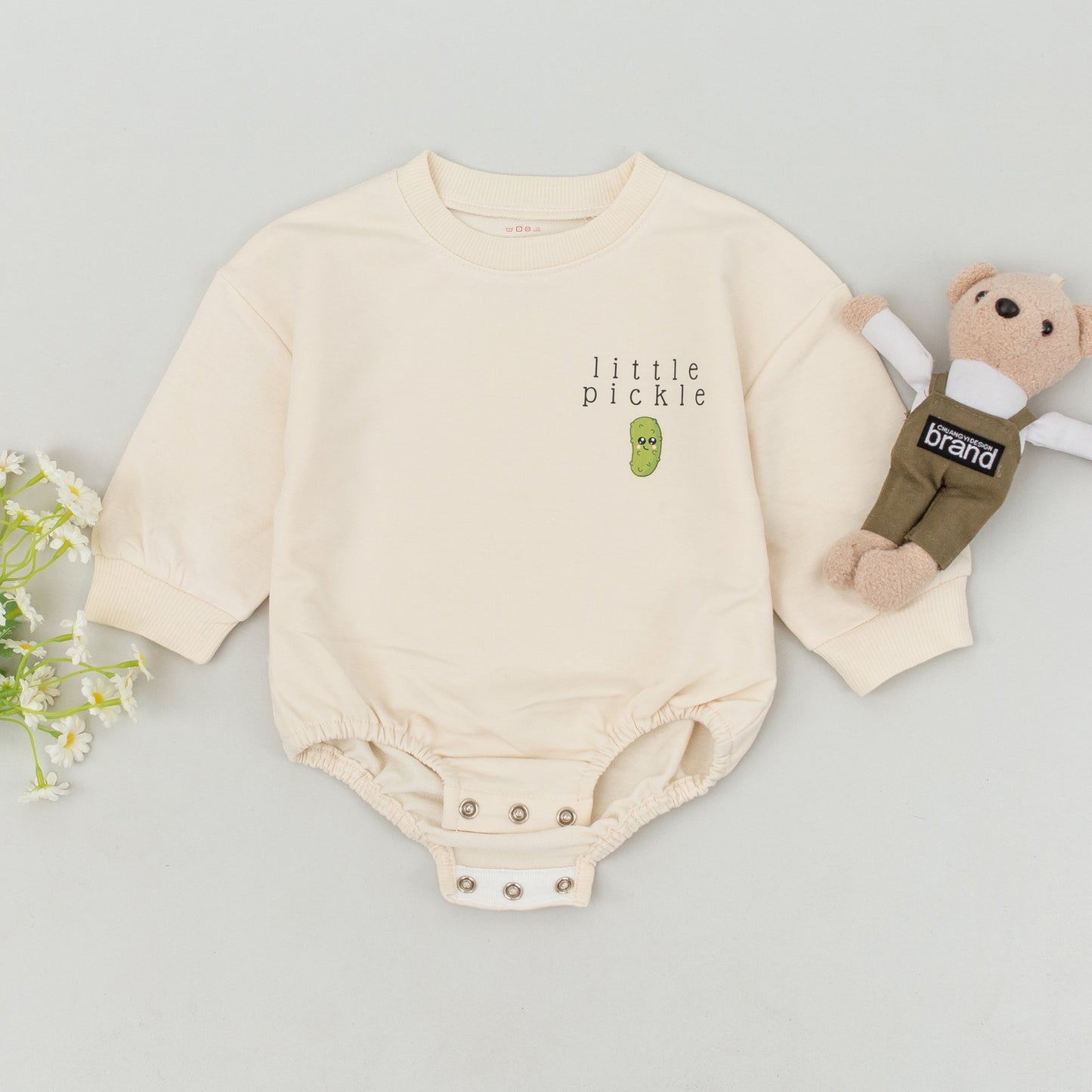 Adorable Vegan Baby Romper - Newborn Pickle Themed Sweatshirt Outfit 