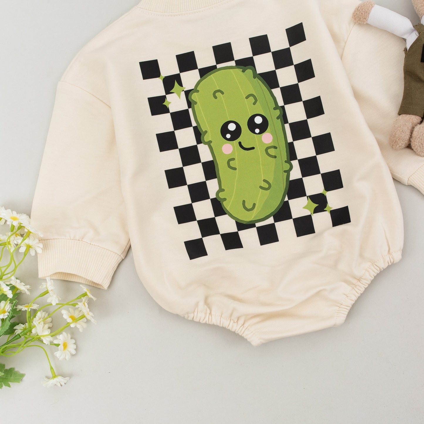 Adorable Vegan Baby Romper - Newborn Pickle Themed Sweatshirt Outfit