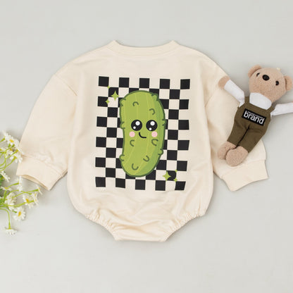 Adorable Vegan Baby Romper - Newborn Pickle Themed Sweatshirt Outfit