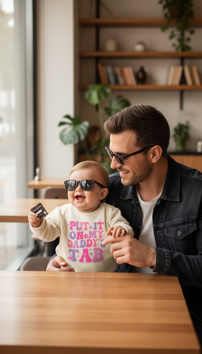 Personalized Daddy's Tab Romper Set: Floral Name Tee & Retro Fun Bodysuit, Baby Girl Father's Day Gift, Whimsical Newborn Outfit, Infant Clothes 139