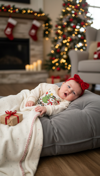 Personalized Juliet Christmas Tree Snowman Santa Romper Cute Holiday Baby Outfit, Xmas Boy Clothes Newborn Gift