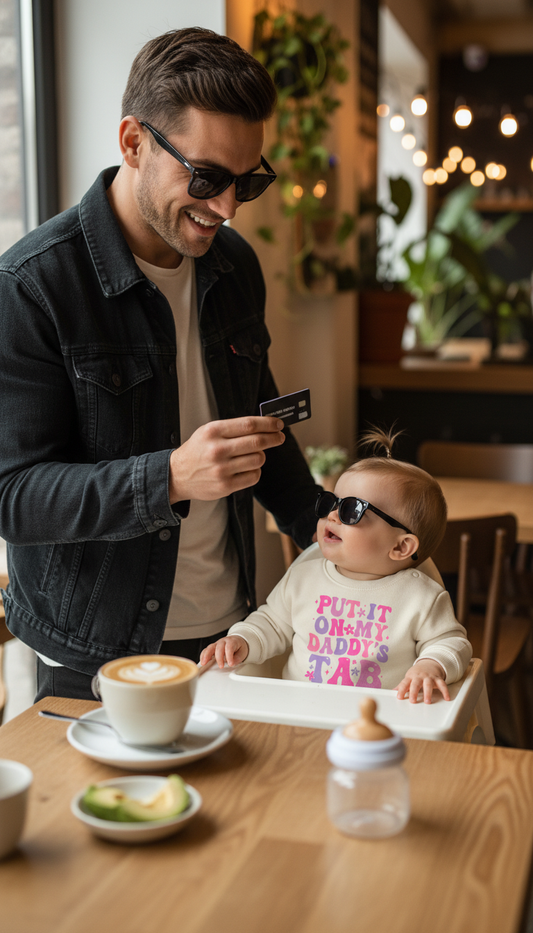 Personalized Daddy's Tab Romper Set: Floral Name Tee & Retro Fun Bodysuit, Baby Girl Father's Day Gift, Whimsical Newborn Outfit, Infant Clothes 139