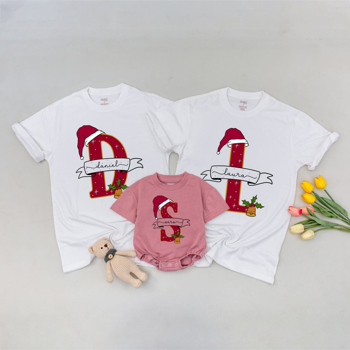 Christmas Santa Claus Hat Personalized Family Matching Shirts - Custom Outfits for Baby, Mom & Dad