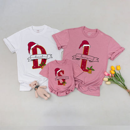 Christmas Santa Claus Hat Personalized Family Matching Shirts - Custom Outfits for Baby, Mom & Dad