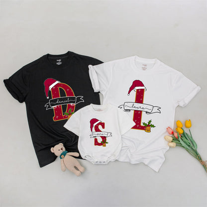 Christmas Santa Claus Hat Personalized Family Matching Shirts - Custom Outfits for Baby, Mom & Dad