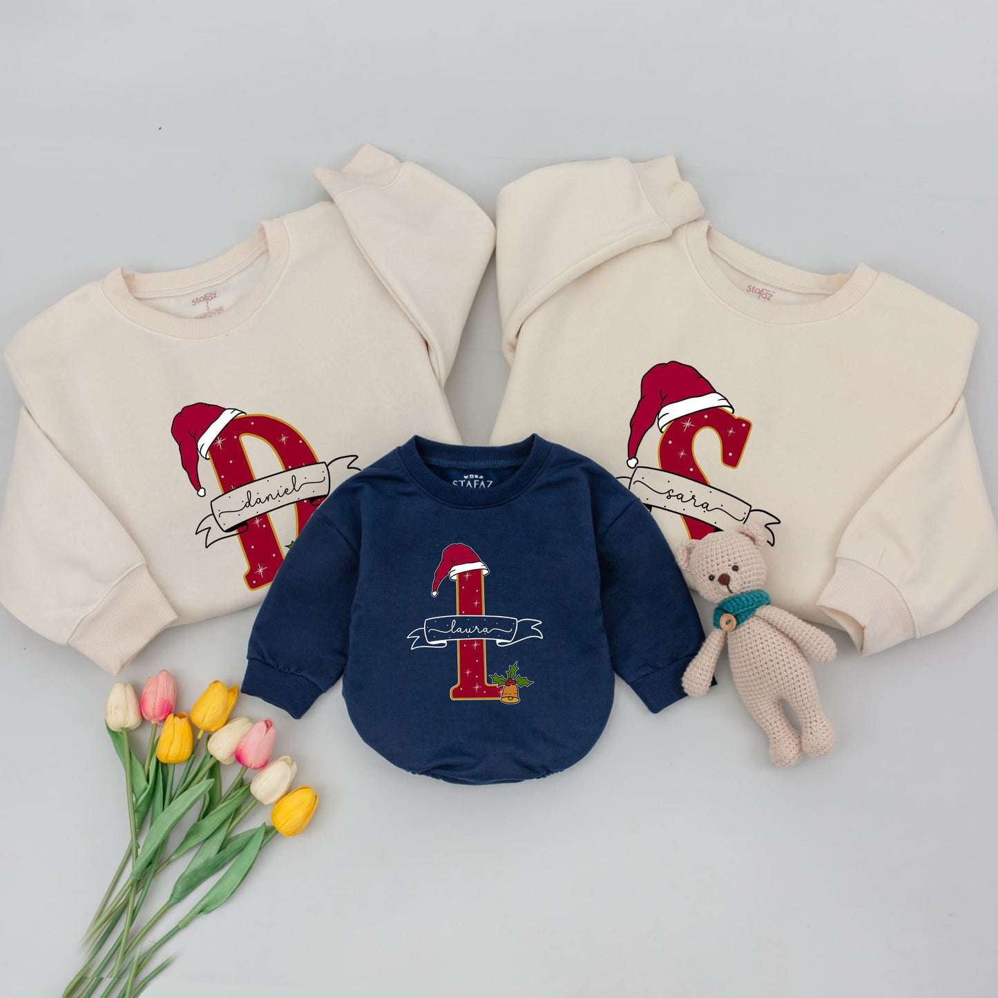 Christmas Custom Family Matching Sweatshirts - Personalized Outfits for Baby, Mom & Dad