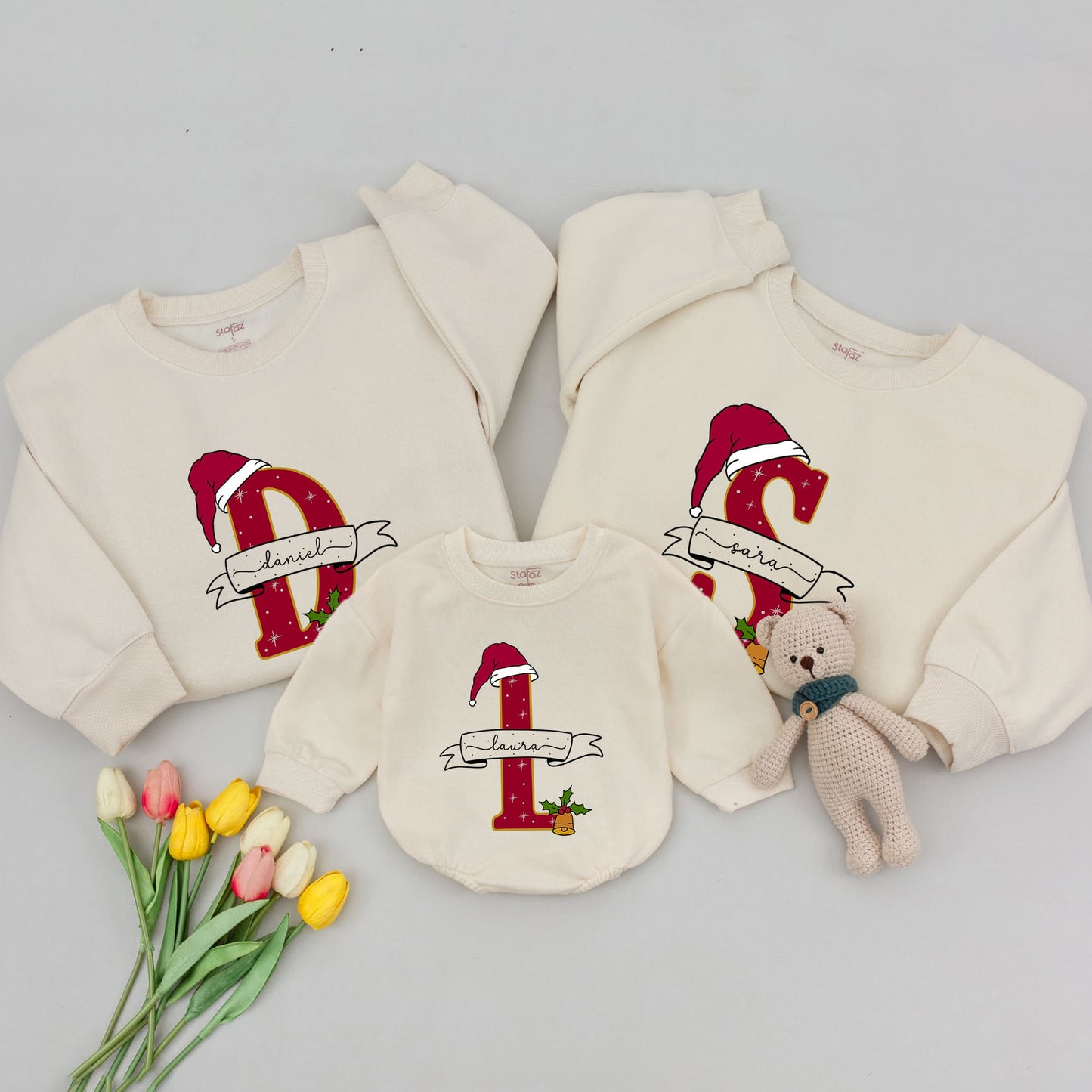 Christmas Custom Family Matching Sweatshirts - Personalized Outfits for Baby, Mom & Dad