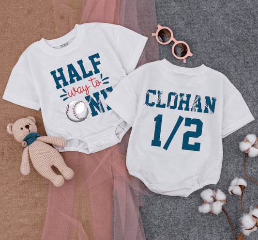Adorable Halfway-to-One Baseball Baby Romper for Summer Celebrations