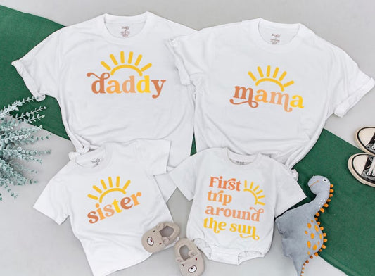 First Birthday 'Round Sun' Outfit, Match Family Shirts, Mommy & Me Wear