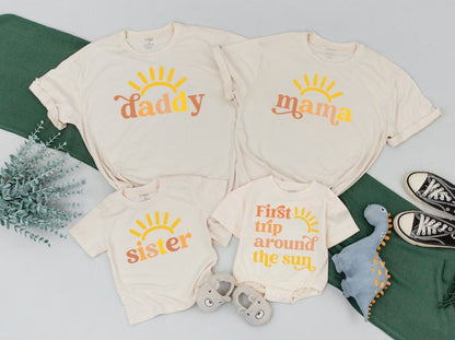 First Birthday 'Round Sun' Outfit, Match Family Shirts, Mommy & Me Wear
