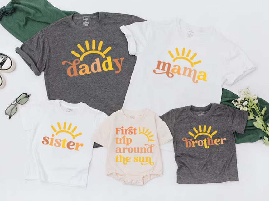 First Birthday 'Round Sun' Outfit, Match Family Shirts, Mommy & Me Wear