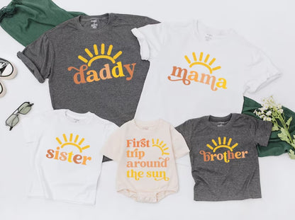 First Birthday 'Round Sun' Outfit, Match Family Shirts, Mommy & Me Wear