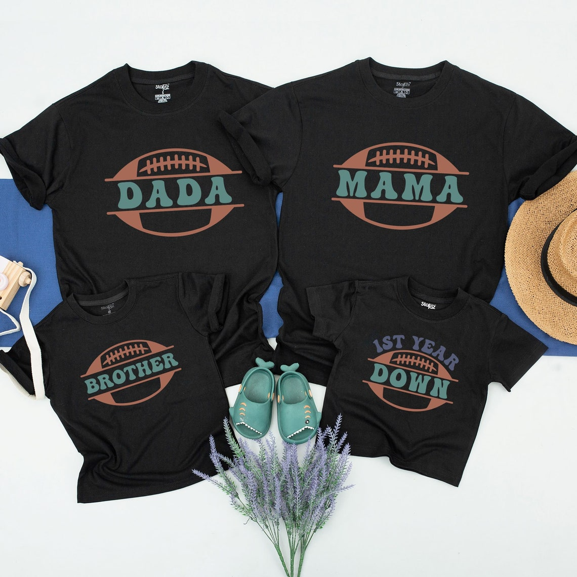 First Birthday Football Themed Family Tees - '1st Year Down' Shirts for Boys