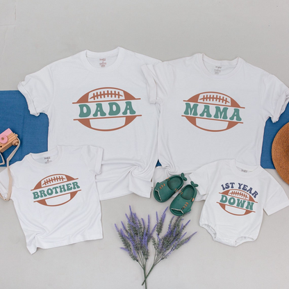 First Birthday Football Themed Family Tees - '1st Year Down' Shirts for Boys