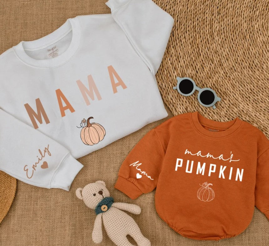 Mommy & Me Fall Sweaters - Mama's Pumpkin Matching Outfits