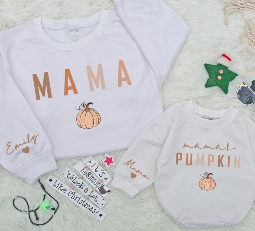 Mommy & Me Fall Sweaters - Mama's Pumpkin Matching Outfits