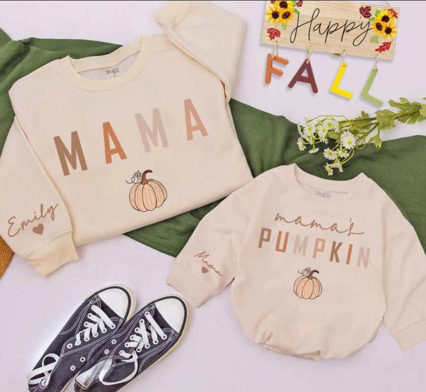 Mommy & Me Fall Sweaters - Mama's Pumpkin Matching Outfits