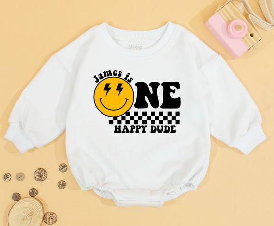 Cheerful 1st Birthday Bodysuit: One Happy Dude's Personalized Outfit
