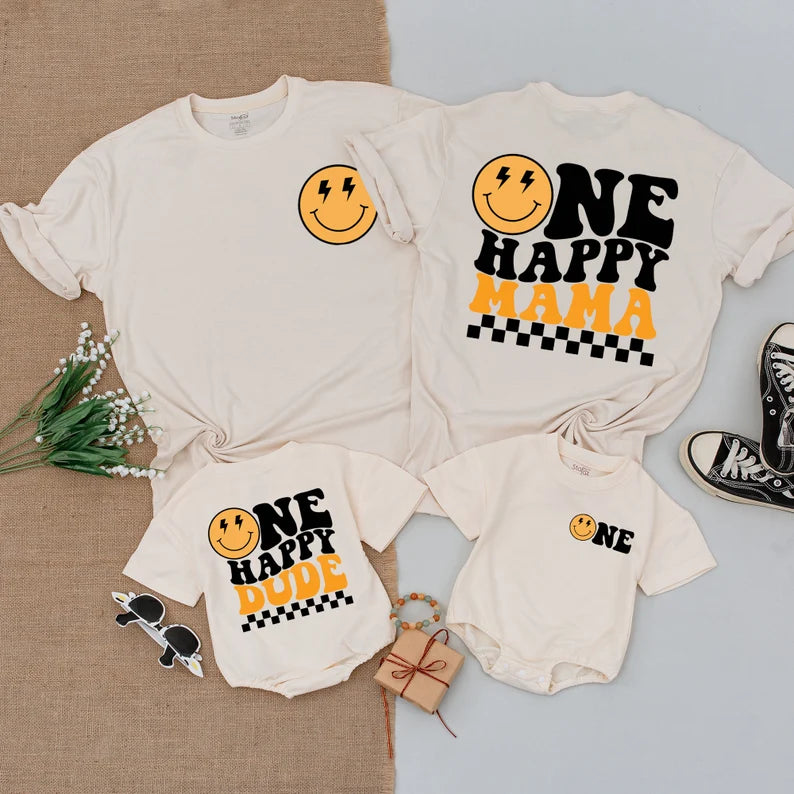 1st Birthday Boy: One Happy Dude & Family Matching Shirts