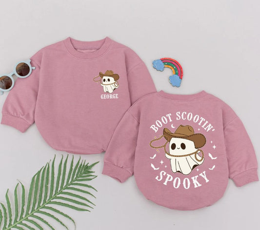 Halloween Babies Cowboy Romper: Ghost Boots & Scooting Outfit