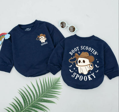 Halloween Babies Cowboy Romper: Ghost Boots & Scooting Outfit