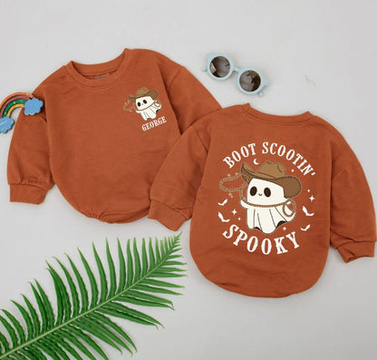 Halloween Babies Cowboy Romper: Ghost Boots & Scooting Outfit