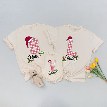 Christmas Custom Family Matching Plaid Shirts - Personalized Outfits for Baby, Mom & Dad