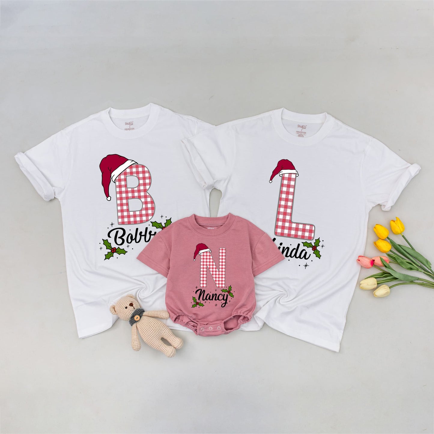 Christmas Custom Family Matching Plaid Shirts - Personalized Outfits for Baby, Mom & Dad