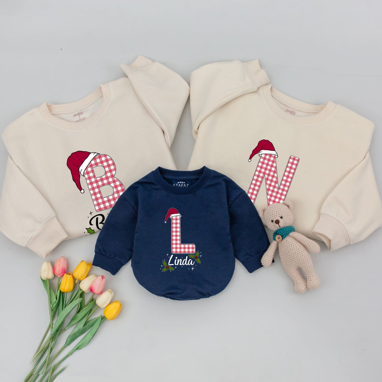 Christmas Custom Family Matching Sweatshirts - Personalized Outfits for Baby, Mom & Dad