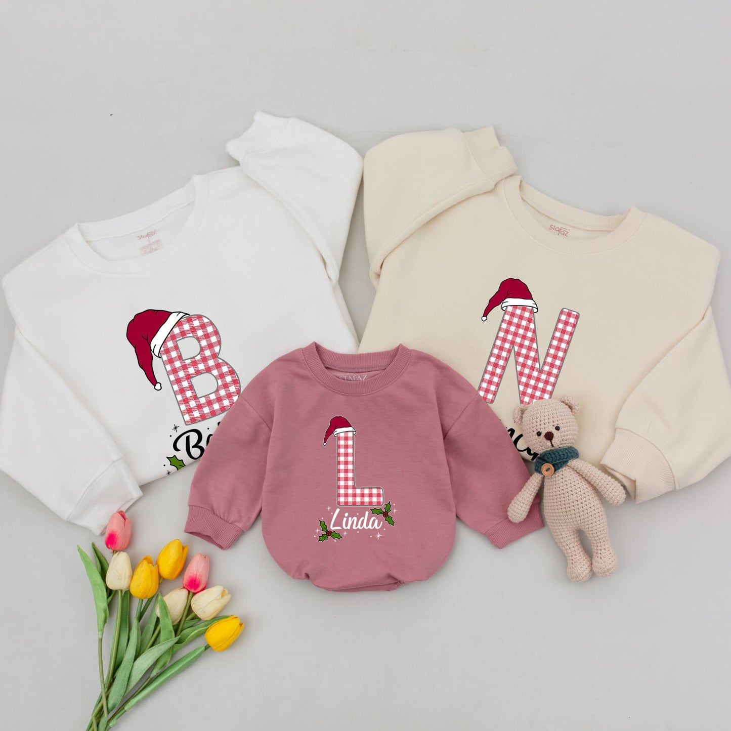 Christmas Custom Family Matching Sweatshirts - Personalized Outfits for Baby, Mom & Dad