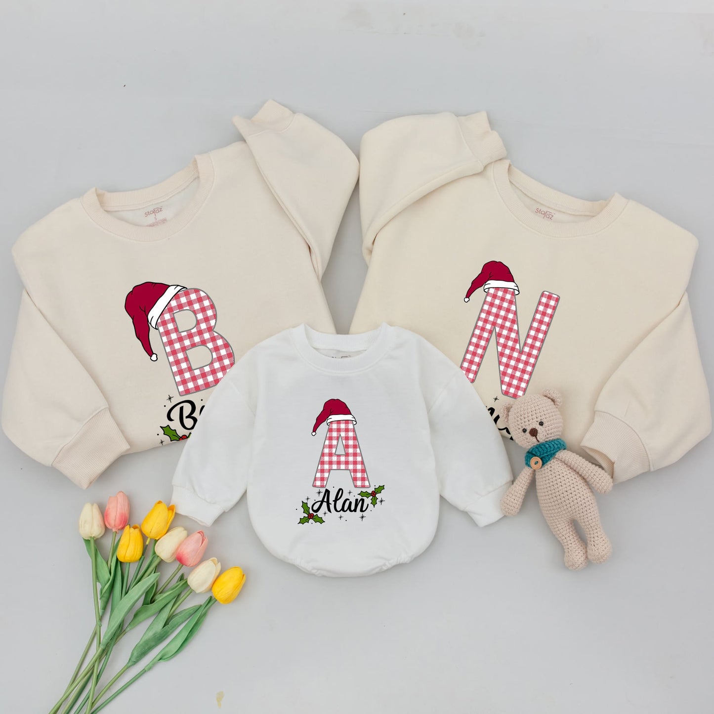 Christmas Custom Family Matching Sweatshirts - Personalized Outfits for Baby, Mom & Dad