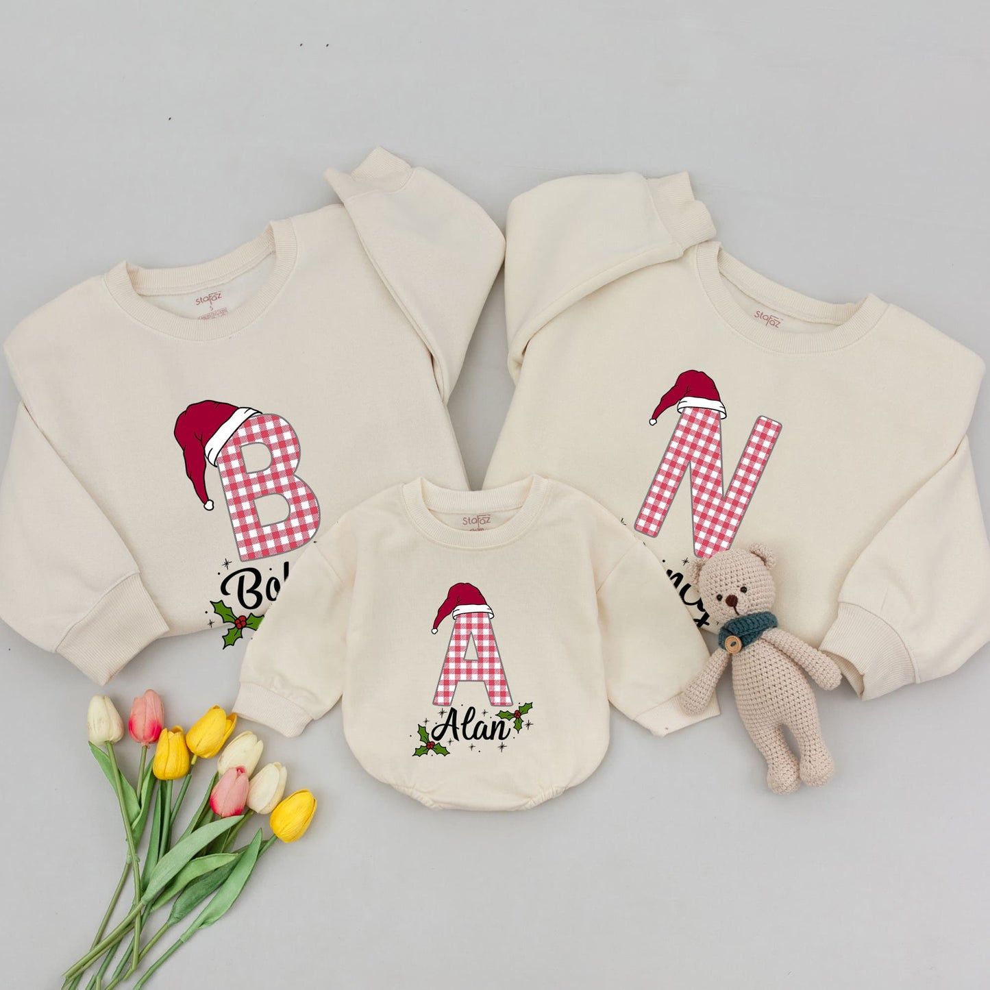 Christmas Custom Family Matching Sweatshirts - Personalized Outfits for Baby, Mom & Dad