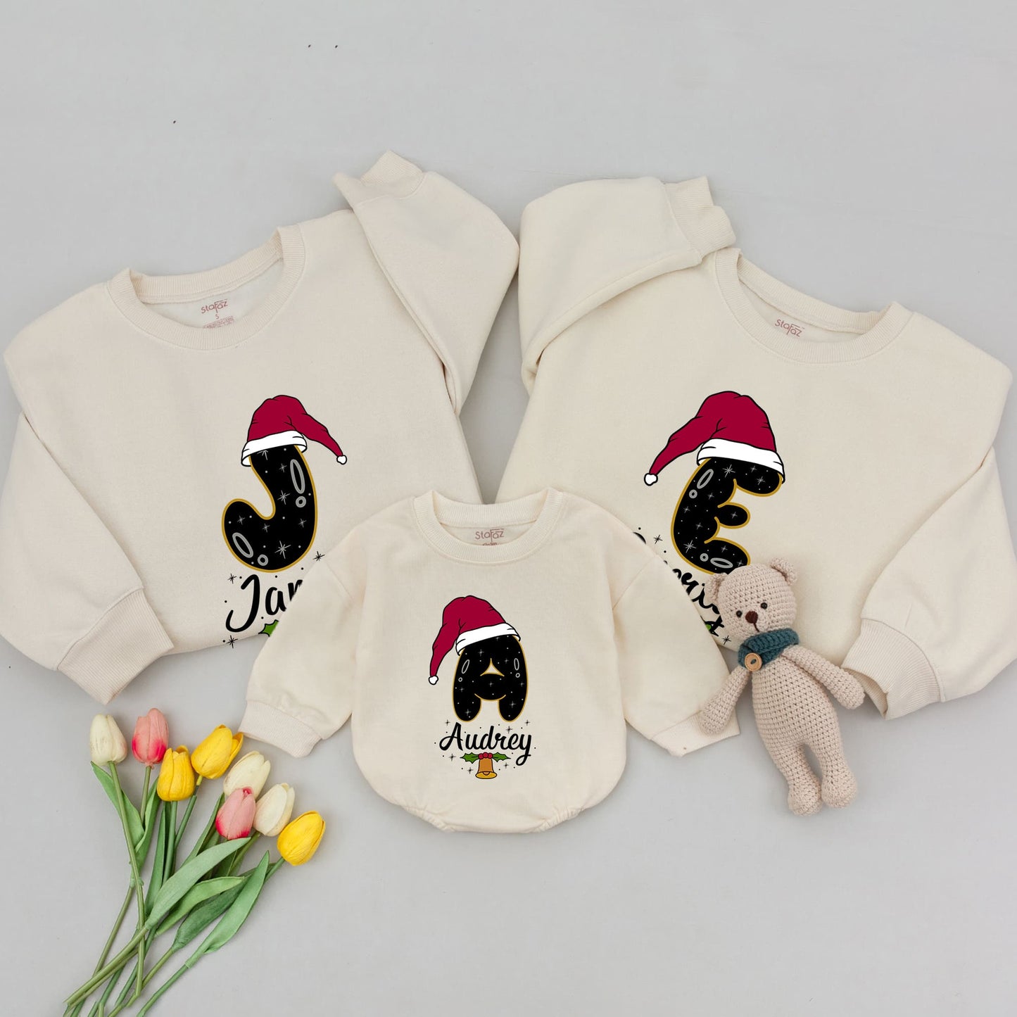 Christmas Personalized Family Matching Sweatshirts - Custom Outfits for Baby, Mom & Dad