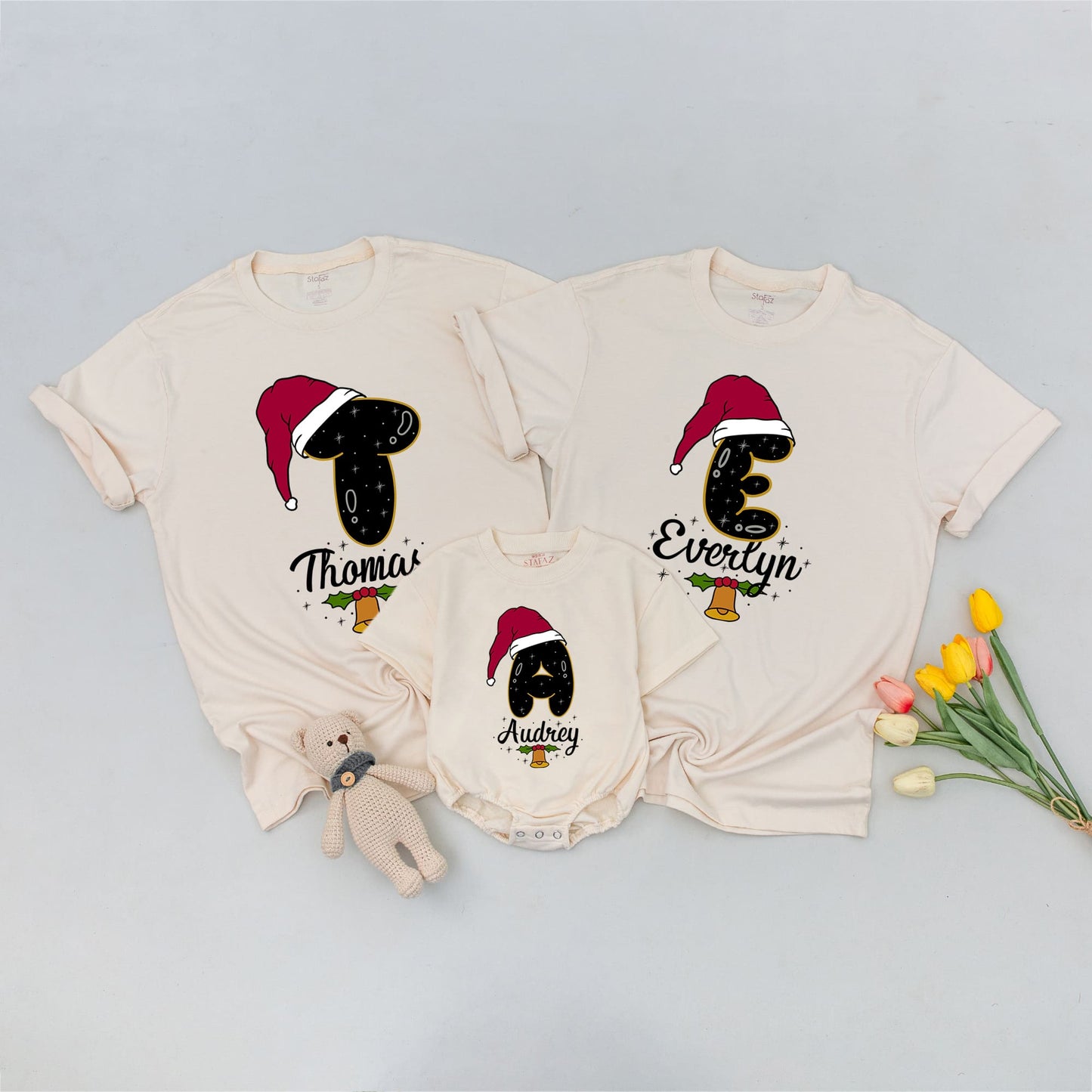 Christmas Custom Family Matching Shirts - Personalized Outfits for Baby, Mom & Dad