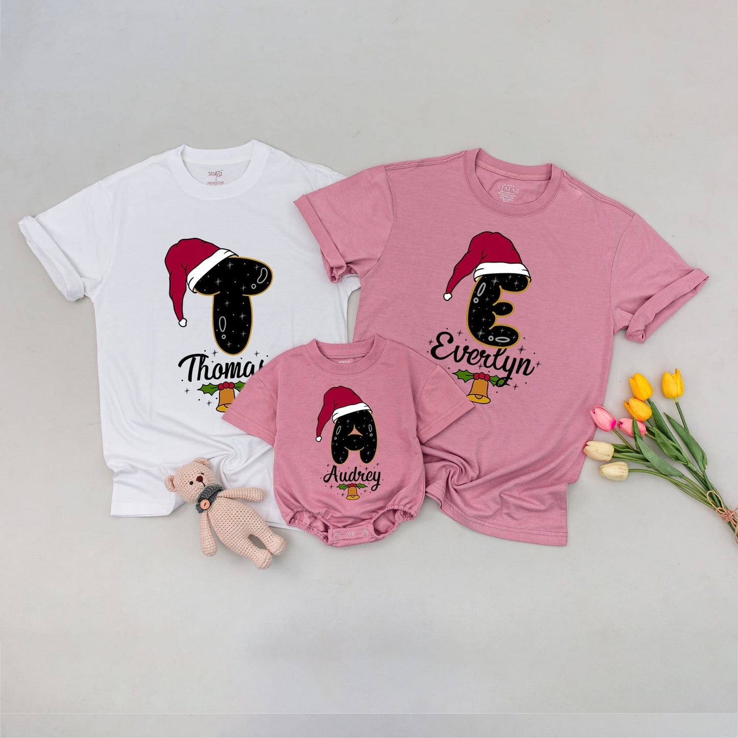 Christmas Custom Family Matching Shirts - Personalized Outfits for Baby, Mom & Dad