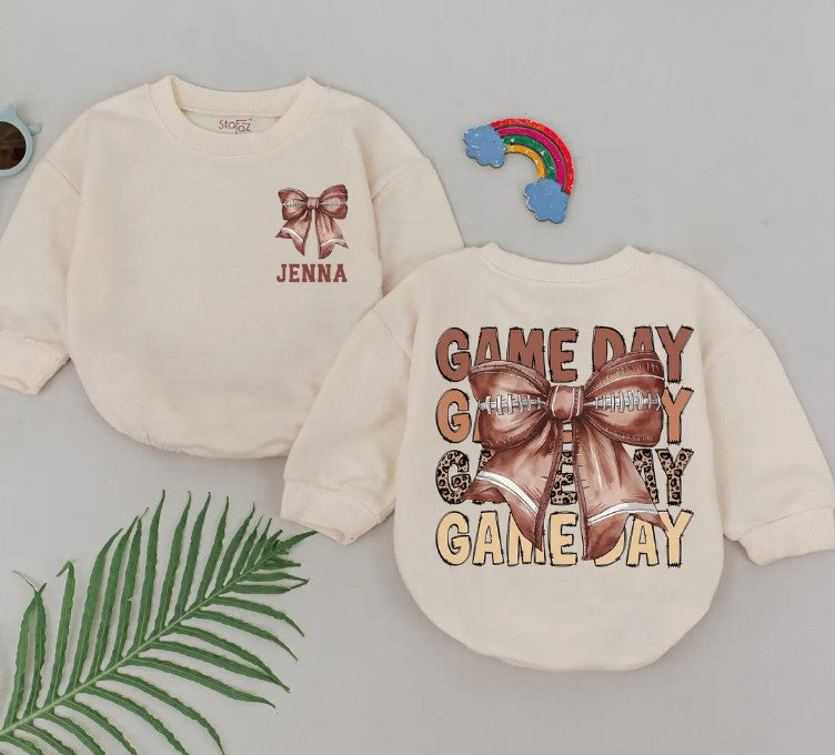 Retro Football Romper - Personalized Baby Gameday Outfit, Baby Shower Gift