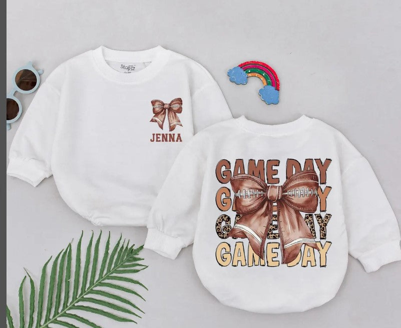 Retro Football Romper - Personalized Baby Gameday Outfit, Baby Shower Gift