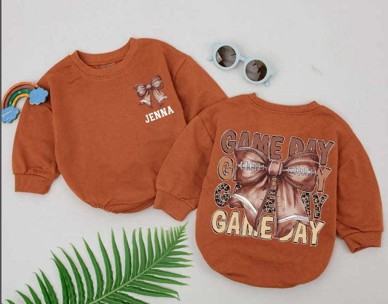 Retro Football Romper - Personalized Baby Gameday Outfit, Baby Shower Gift