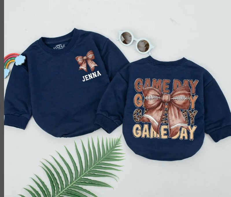 Retro Football Romper - Personalized Baby Gameday Outfit, Baby Shower Gift