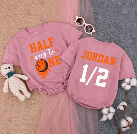Unique Halfway To One Basketball Romper - Personalized Infant Wear