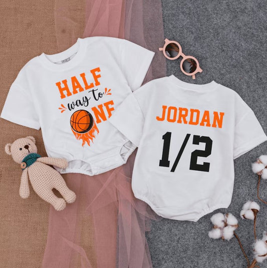 Unique Halfway To One Basketball Romper - Personalized Infant Wear