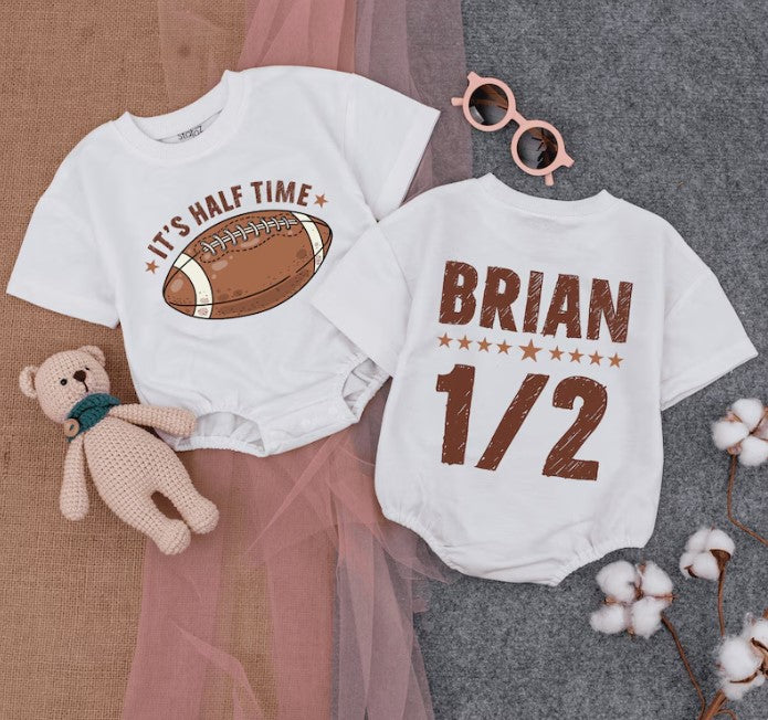 Baby's Halftime Bubble Romper: Perfect Half Birthday Gift and Gameday Outfit