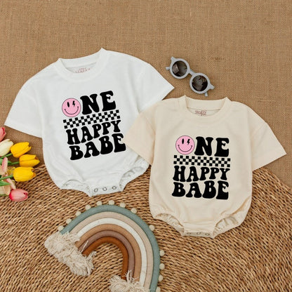 Smiley Face Baby Bodysuit: Personalized Birthday Cake Smash Outfit