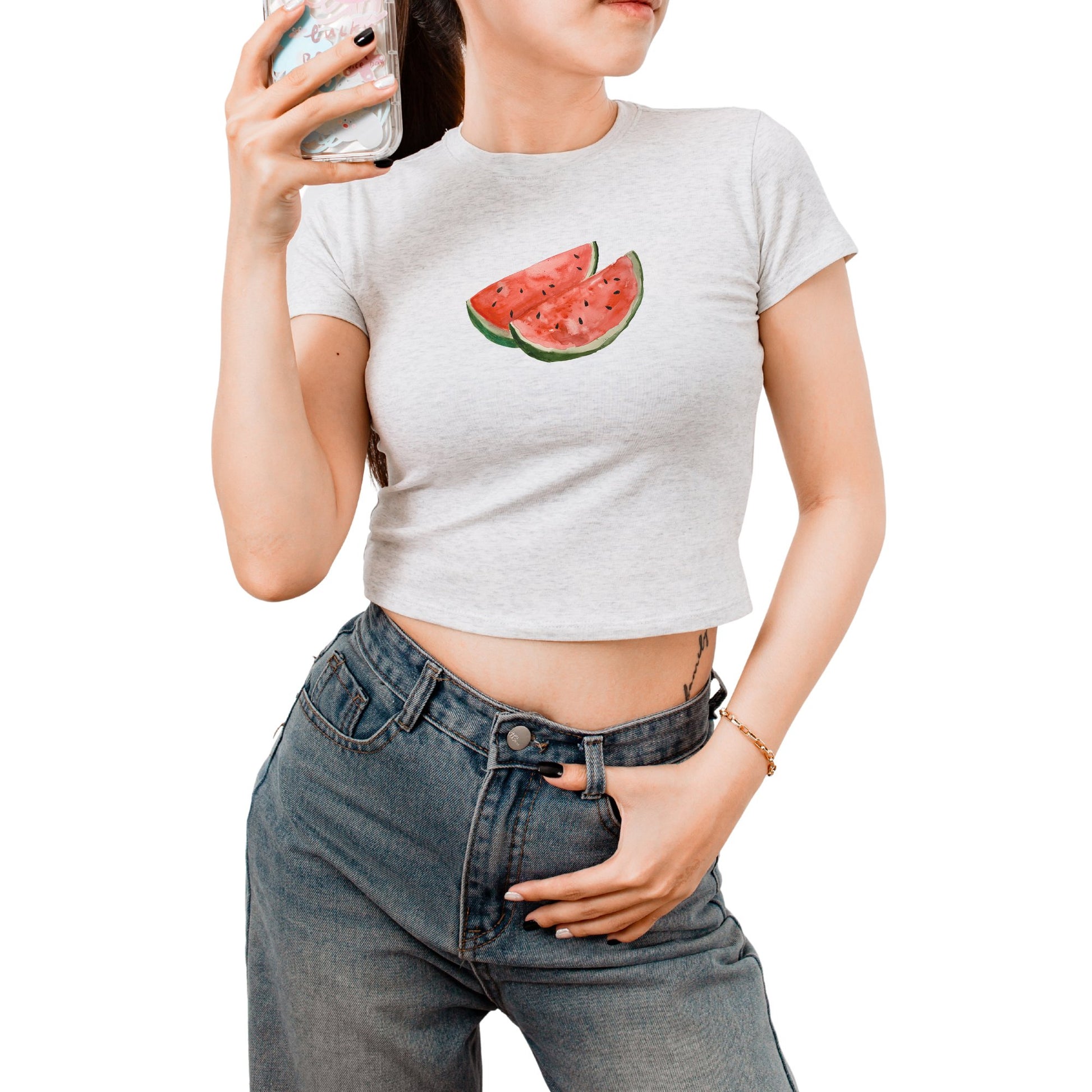 '90s Trendy Aesthetic Watermelon Baby Tee: Teen Girls Summer Crop Tops