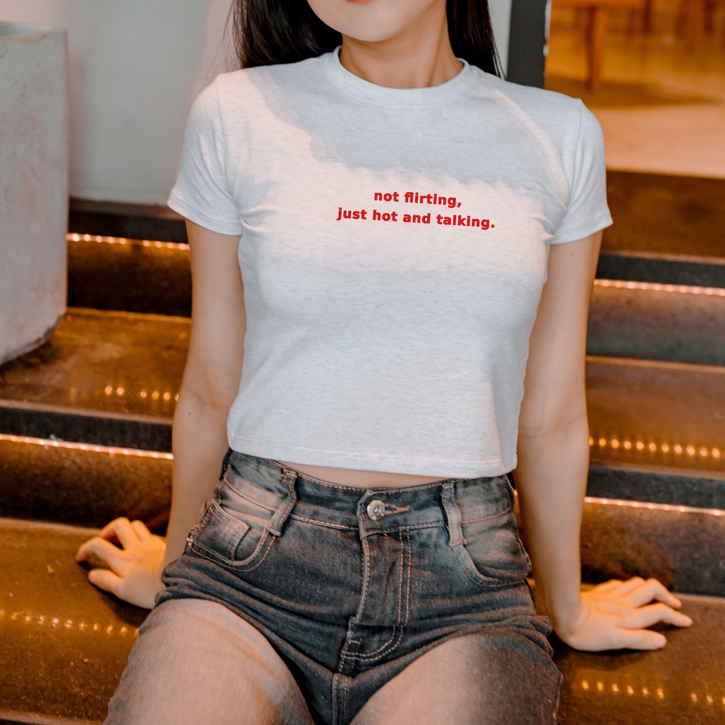 Trendy Y2K Crop Top with Funny Quote for Teens-90s Vintage, Short Sleeved Tee