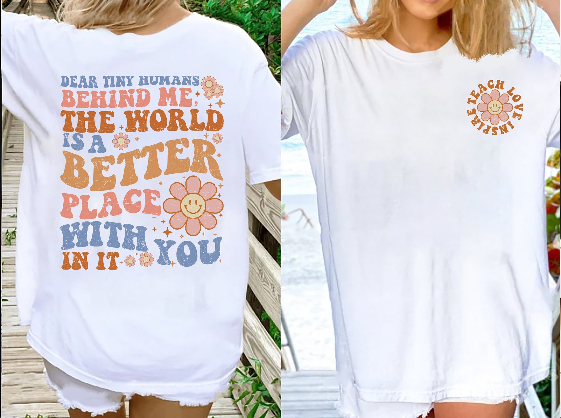 Inspire Teacher Dear Tiny Humans Tee Vintage Flower Design Teacher Appreciation Gift for Her Mental Health Shirt