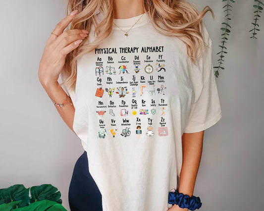 Physical Therapy Alphabet T-Shirt Fun Learn to Move Design for PTs and PTAs Great Gift for Pediatric Therapists
