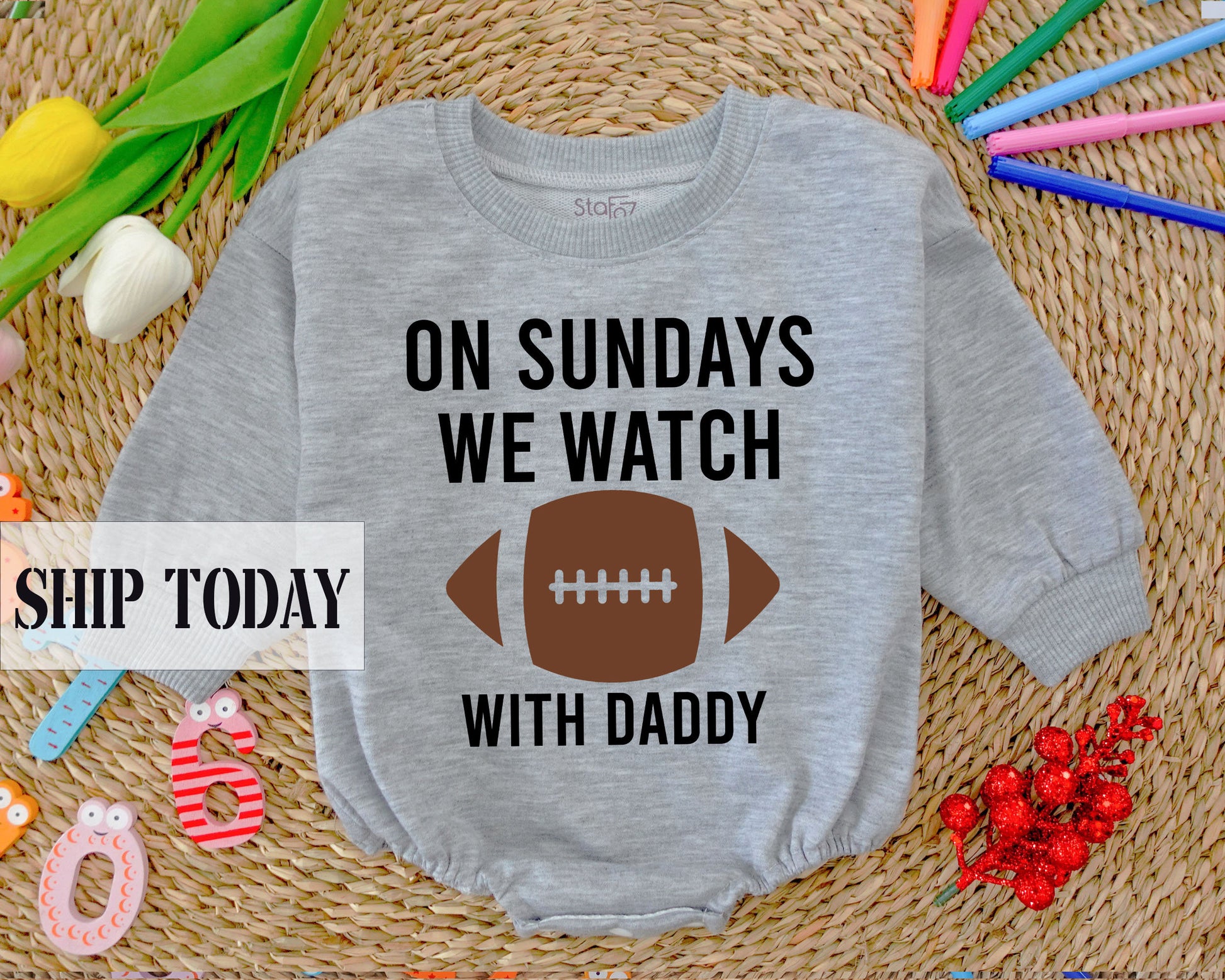 Football Sunday Oversized Baby Romper - Perfect Shower Gift