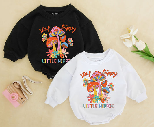 Stay Trippie Little Hippie Baby Romper Retro Natural Infant Toddler Sweatshirt Flower Power Birthday