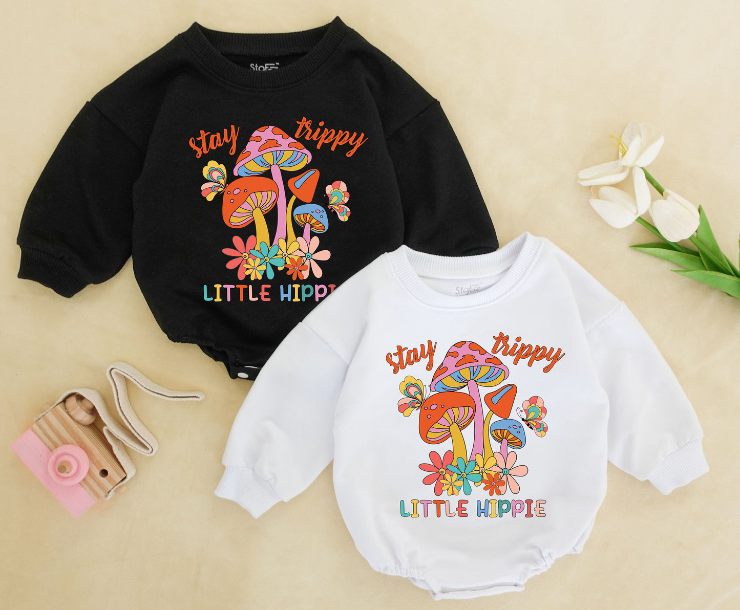 Retro Hippie Baby Romper & Toddler Sweatshirt for Birthday Fun